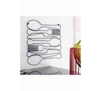 Art for the Home Dinner Time Metal Wall Art - Black / Natural Wall Art - dark metal aluminium wiring cutlery outline design - Hang the wall - Feature design - cover for small cracks and imperfections