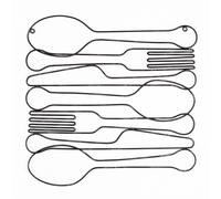 Art for the Home Dinner Time Metal Wall Art - Black / Natural Wall Art - dark metal aluminium wiring cutlery outline design - Hang the wall - Feature design - cover for small cracks and imperfections