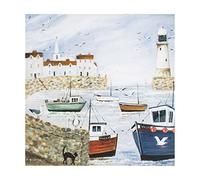 Art for the Home Harbourside Lighthouse Hand painted Effect Printed Canvas - Blue & White - Traditional Photographic art design - - Perfect for any room - Smooth Texture - Cover for small cracks