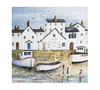 Art for the Home Harbourside Seascape Hand Painted Effect Printed Canvas in White Art for the Home White