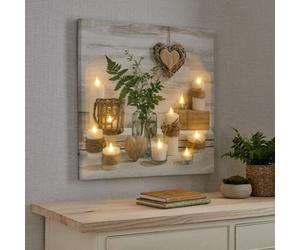Art for the Home Harmony Led Lights Hearts And Candles Printed Canvas Wall Art