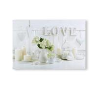 Art For The Home Hearts & Love LED Printed Canvas - White/Neutral Wall art - Shabby chic, country style hearts & love design - LED canvas - Feature design - Cover for small cracks