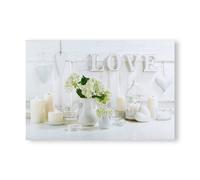 Art For The Home Hearts & Love LED Printed Canvas - White/Neutral Wall art - Shabby chic, country style hearts & love design - LED canvas - Feature design - Cover for small cracks