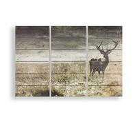 Art For The Home Highland Stag Trio Prints On Wood Wall Art, Brown, Height: 60cm x Width: 30cm