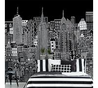 Art For The Home In the City Night Cityscape Wall Mural - Paste the wall - Black & White Wall Mural - contemporary urban night sketch city skyline design - Feature design - Cover for small cracks