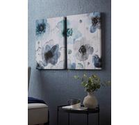 Art For The Home Painterly Poppies Set of 2 Printed Canvas - Blue & White Wall Art - Floral Water colour hand painted poppy design - Feature design - Cover for small cracks and imperfections