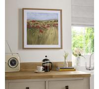 Art for the Home Poppy Meadow Countryside Landscape Wood Stained Brown Framed Print