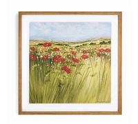 Art For The Home Poppy Meadow Countryside Landscape Wood Stained Brown Framed Print (Was £40)
