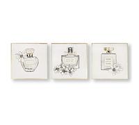Art for the Home Pretty Perfume Bottles Set of 3 Canvas Printed Canvas - Natural, Grey / Beige - Floral Perfume Bottle Design - Cover for small cracks and imperfections - Printed Canvas