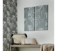Art For The Home Bamboo Blooms Set of 2 Printed Canvas - Grey/Monochrome wall art - Traditional Photographic art Floral Bamboo leaved Design - Feature design -Cover for small cracks