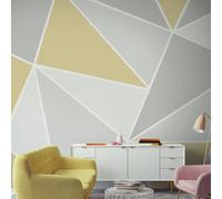 Art For The Home Trinity Ochre Yellow Geometric Wall Mural - Grey & Ochre Wall Mural - Contemporary Geometric Triangular Blush Design - 4 Wall or Feature Design - Cover for Small Cracks