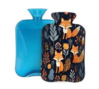Art Forest Fox Autumn Leaves Hot Water Bottle with Cover, 2L PVC Hot Water Bag for Pain Relief, Hand Foot Warmer, Hot & Cold Therapy with Removable Cover, Gift for Women Kids Family