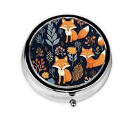 Art Forest Fox Autumn Leaves Round Pill Box with 3 Compartments, Mini Metal Pill Organizer for Purse or Pocket, Lightweight Portable for Daily Use Gifts Travel
