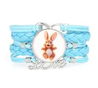 Art Fortune Diffraction Rabbit Love Adjustable Leather Braided Bracelet Blu