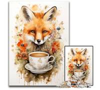 Art Fox And A Cup of Tea Jigsaw Puzzles for Adults 1000 Piece Jigsaw Puzzles Family Activity Brain Teaser Home Decor 1000 PCS(75x50cm)