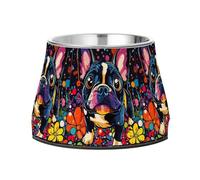 Art French Bulldog Raised Pets Food Bowls Elevated Stainless Steel Pets Water Bowls for Slow Feed Cats Whisker Friendly