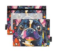 Art French Dog Binder Pocket folders with Clear Window Ringing folders with Pockets Large and Sturdy Pencil case 3 Ringing for Classroom School Office Supplies Multicolored 2 PCS