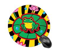 Art Frog Lotus Mouse Pad, 7.8 Inch Portable Round Mouse Mat with Non-Slip Rubber Base & Smooth Surface, Waterproof Mousepad for Gaming Office & Home
