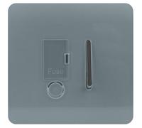 Trendi Switch Screwless Artistic Modern Glossy Tactile 230V Switched 13 A Single Fused Spur Connection Unit w/Flex Outlet Chrome Rocker in Cool Grey - ART-FSCG