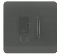 Trendi Switch Screwless Artistic Modern Glossy Tactile 230V Switched 13 A Single Fused Spur Connection Unit w/Flex Outlet Chrome Rocker in Charcoal Grey - ART-FSCH