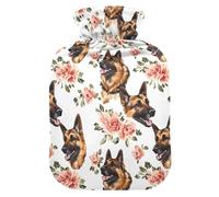Art German Shepherd Dogs Hot-Water Bottle with Soft Cover, 1L Warmer Bag for Period Cramps
