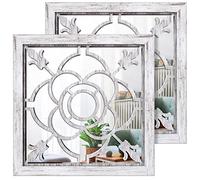 ART-GIFTREE Square Mirror Wall Decor 2PCS, Farmhouse Indoor/Outdoor Wall-mounted Mirrors 12x12 inches for Living Room, Hallway, Entryway, Garden Mirrors Outdoor for walls(Shabby Whitewashed Wood)