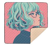 Art Girls Light Pink Cute Foldable Baby Playmat for Floor Waterproof Playroom Activity Mat for Baby Kids Toddlers Infants, 50'' x 50''