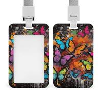 Art Graffiti Butterflies Print Badge Holder with Lanyard Heavy Duty Abs Plastic Card Case Id Card Name Badge Holders for Nurse Teacher Office Women Men