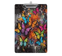 Art Graffiti Butterflies Print Clipboard Colorful Sturdy Acrylic Clipboard Decorative Clip Board with Metal Clip Cute Plastic Clipboards A4 for Nurses Office（Standard Size 8.5" X 12.5"）