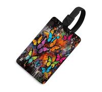 Art Graffiti Butterflies Print Luggage Tags for Suitcases Cute Suitcase Tag Privacy Cover ID Identifier Unique Name Tags for Travel Baggage Essentials Fashion Tag