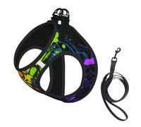 Art Graffiti Butterflies Print Print Dog Harness Small Sized And Leash Set, Step In Soft Light Puppy Vest Breathable Mesh Pet Harness