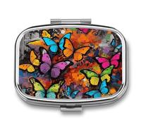 Art Graffiti Butterfly Print Pill Box, 2 Compartments, Square Pill Container, Portable Pocket Pill Box or Pill Organizer to Hold Vitamins, Medicine