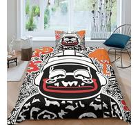 Art Graffiti Duvet Cover Set 3 PCS Hotel Quality Quilt Cover Bed Sets Bed Covers with Pillowcases with Zipper Closure Breathable Stylish Comforter Single(135x200cm)