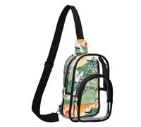 Art Green Floral Sun Clear Sling Bag, Transparent Crossbody Pack with Printed Back and Secure Pocket for Travel