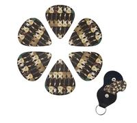 Art Guitar Pattern Guitar Picks 6 Pack, 0.46mm Thickness Celluloid Bass Pick with Leather Guitar Pick Holder Keychain Abstract Art Pics Plectrum for Acoustic Electric Guitar, Ukulele, Bass