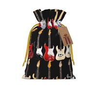 Art Guitar Pattern Print Christmas Burlap Drawstring Gift Bags Reusable Gift Bags, Holiday Packaging With Rustic Charm