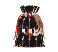 Art Guitar Pattern Print Christmas Burlap Drawstring Gift Bags Reusable Gift Bags, Holiday Packaging With Rustic Charm
