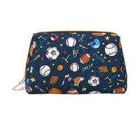 Art Guitar Pattern Print Cosmetic Bags,Leather Makeup Bag Small For Purse,Cosmetic Pouch,Toiletry Clutch For Women Travel, Baseball Basketball Football Hockey, One Size