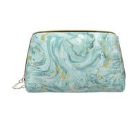 Art Guitar Pattern Print Cosmetic Bags,Leather Makeup Bag Small For Purse,Cosmetic Pouch,Toiletry Clutch For Women Travel, Azurite Teal And Foil Gold Oil Marble Pattern, One Size