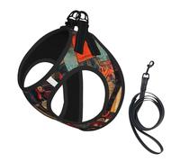 Art Guitar Pattern Print Dog Harness Leash Set Reflective Pet Harness Puppy Vest Suitable Dogs Cats Small Breeds
