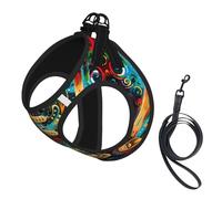 Art Guitar Pattern Print Dog Harness Leash Set Reflective Pet Harness Puppy Vest Suitable Dogs Cats Small Breeds