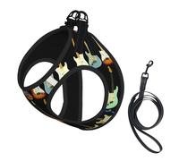 Art Guitar Pattern Print Dog Harness Small Sized And Leash Set, Step In Soft Light Puppy Vest Breathable Mesh Pet Harness