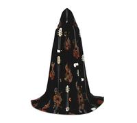 Art Guitar Pattern Print Print Halloween Hooded Cloak Masquerade Cosplay Costume Unisex Witch Robe Cloak with Hood Cape, Black, Medium