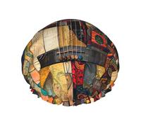 Art Guitar Pattern Print Shower Cap, Lined Shower Cap For Women Reusable, Double Layer Waterproof Bath Cap
