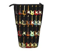 Art Guitar Pattern Print Standing Pencil Case Telescopic Pencil Bag Pop Up Pencil Pouch Pen Pouch Makeup Cosmetics Bag