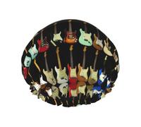Art Guitar Pattern Printed Bathing Cap, Dual Layer Hair Protector, Elastic Hair Cover For Washing Face, 10.6in/27cm