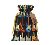Art Guitar Pattern Printed Christmas Drawstring Gift Bags-Xmas Wrapping Bags,Candy Bag,For Holiday Party Decorations,Wedding Party Supplies M Yellow Christmas Ribbon