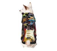 Art Guitar Pattern Printed Dog Hoodie Soft Dog Sweatshirt Cute Cat Dog Clothes for Small Dogs Kitten Puppy, L
