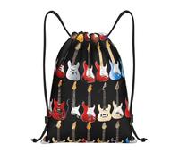 Art Guitar Pattern Title: Lightweight Drawstring Duffel Bag â€“ Water-Resistant Foldable Gym Sack with Adjustable Shoulder Strap, Ideal for Sports, Yoga, Travel and School