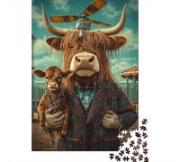 Art Highland Cow Jigsaw Puzzles 1000 Pieces Jigsaw Creative Rectangular Large Family Puzzle Game Artwork for Adults 1000pcs (75x50cm)